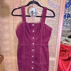 Divided Maroon Corduroy Button-Front Mini Dress
